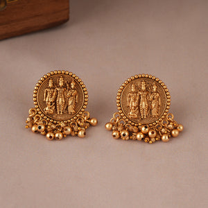 Auspicious antique gold ram sita necklace set with stud earring I Tempe Jewellery