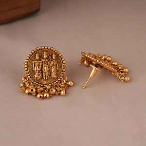 Auspicious antique gold ram sita necklace set with stud earring I Tempe Jewellery