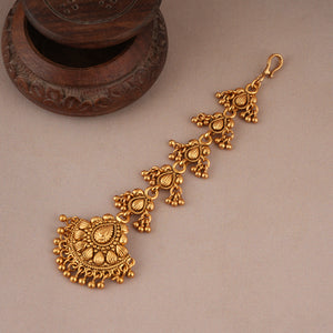 Cute antique gold plain maangtika for women