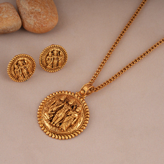 Beautiful antique gold ram darbaar pendant set