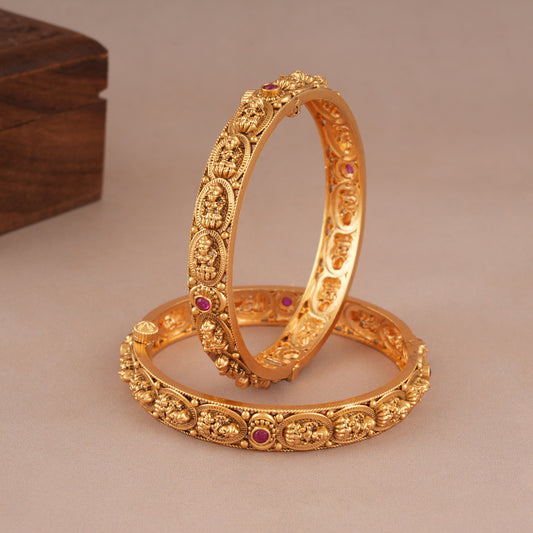 Auspicious antique gold maa lakshmi bangle set I Temple Jewellery