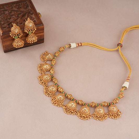 Stunning antique gold stone necklace set with earring