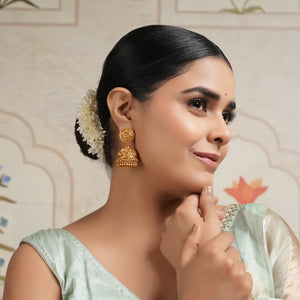 Royal antique gold plain carving jhumka earring