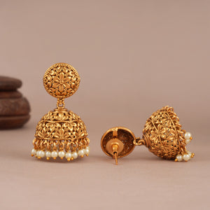 Amazing antique gold pearl drop royal jhumka