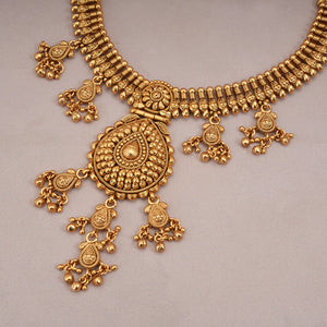 Stunning plain antique gold plated necklace set for women