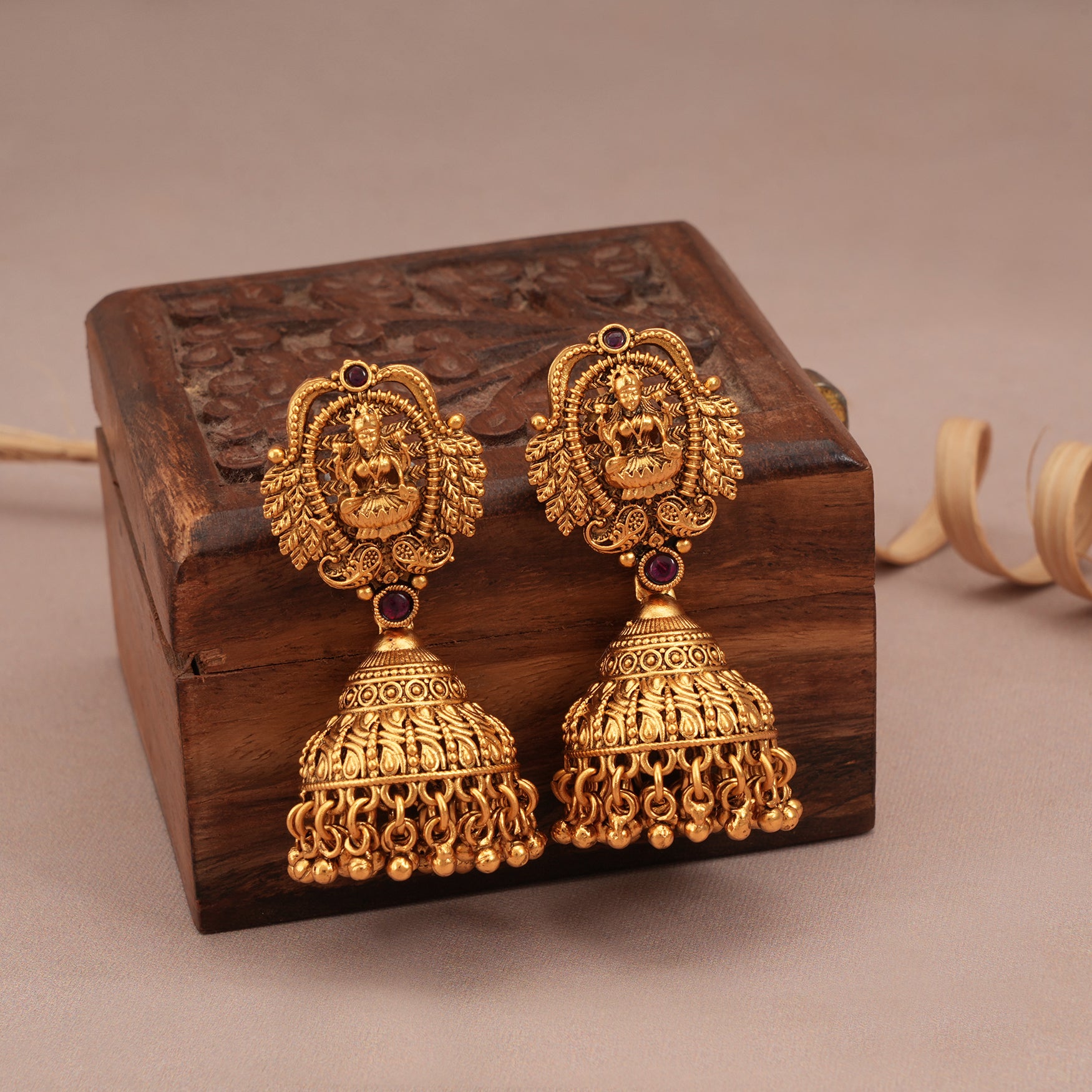 Amazing antique gold long maa lakshmi necklace set with jhumka earring I Temple Jewellery