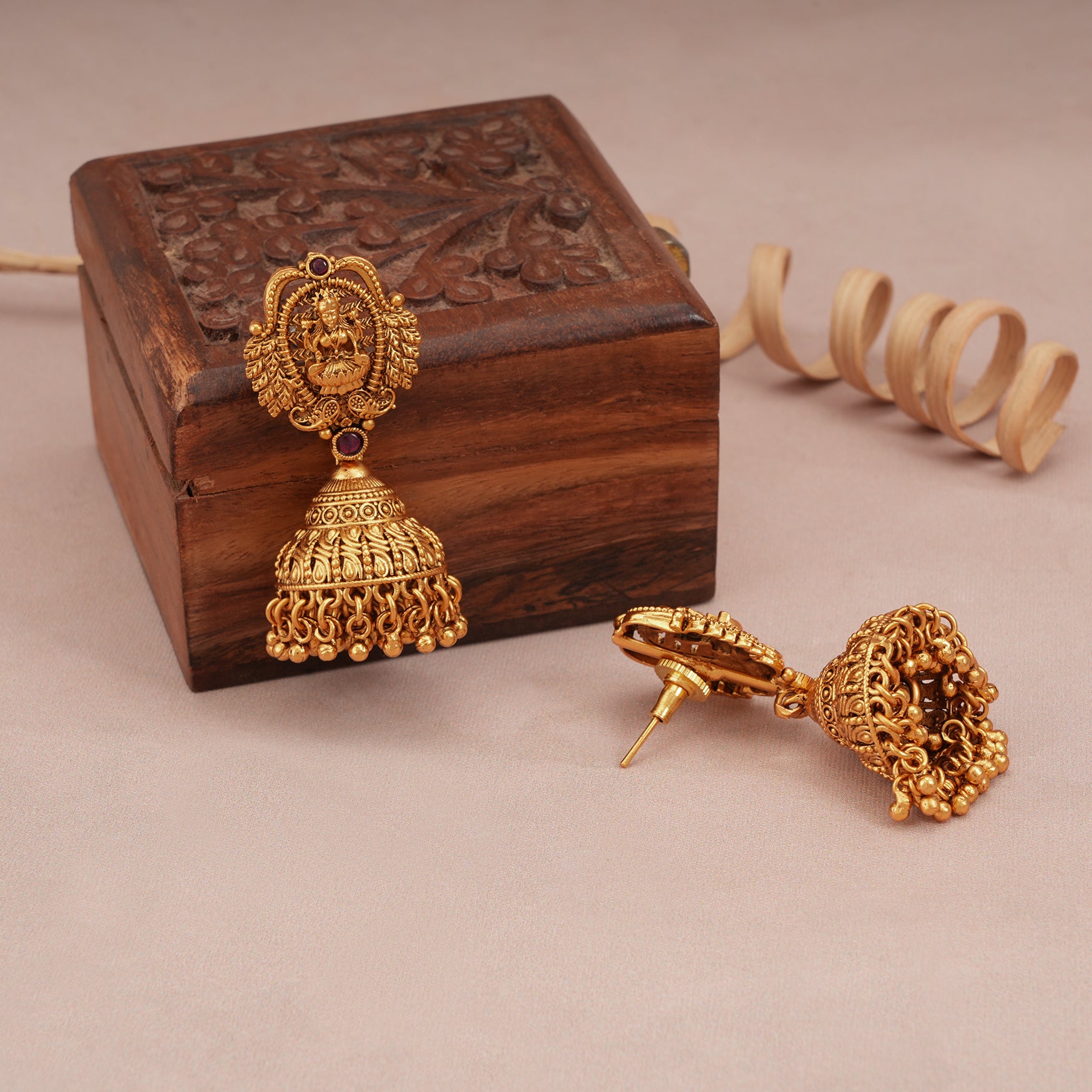 Amazing antique gold long maa lakshmi necklace set with jhumka earring I Temple Jewellery