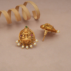 Long antique gold pearl maa lakshmi necklace set I Temple jewellery