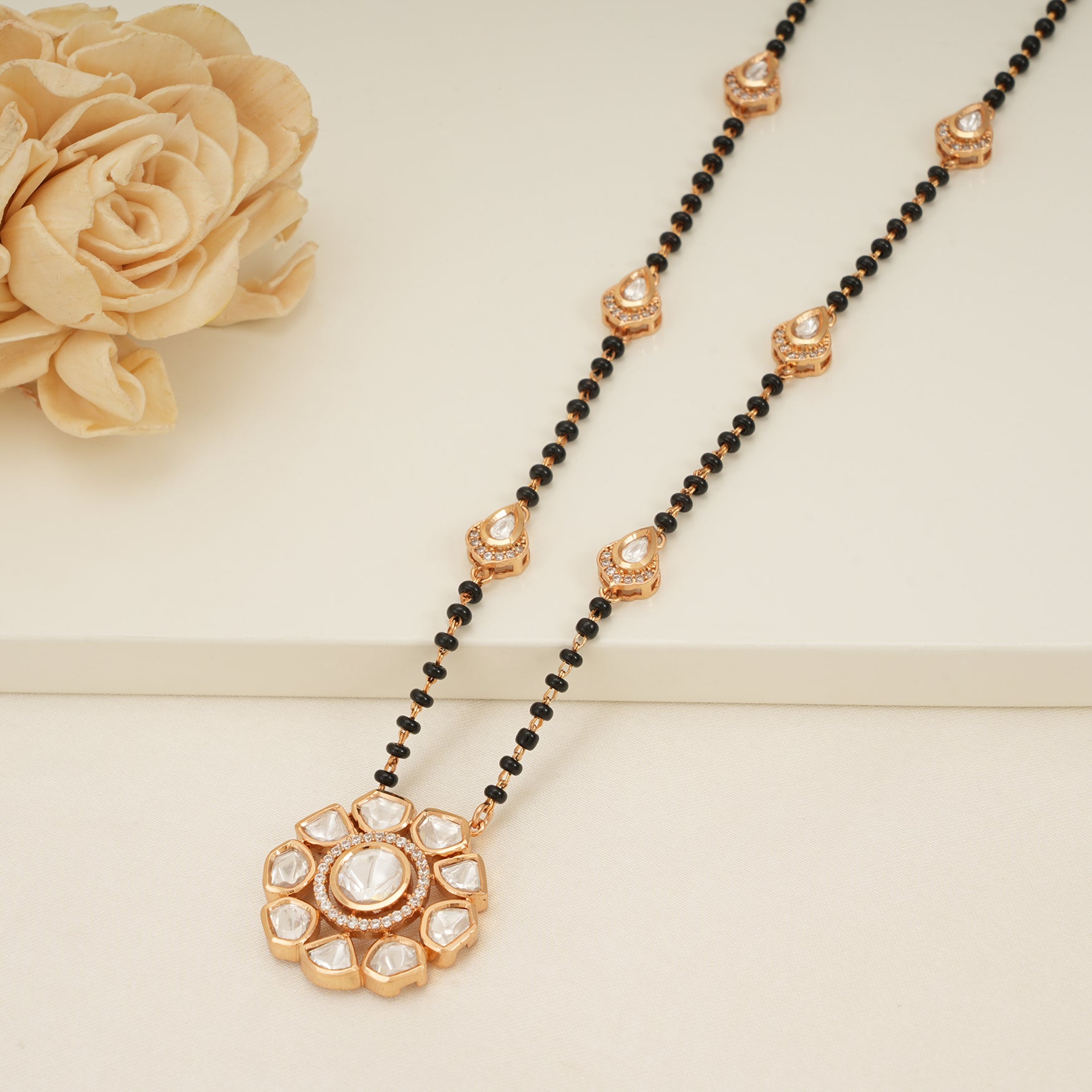 Stunning long gold plated floral kundan mangalsutra