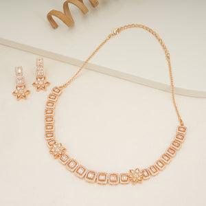 Gorgeous gold plated floral diamond necklace set with earring