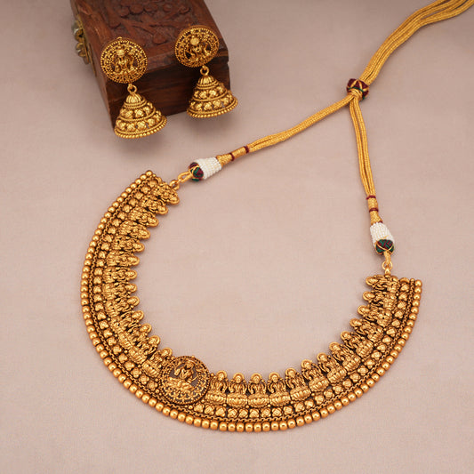 Auspicious antique gold maa lakshmi necklace set for women