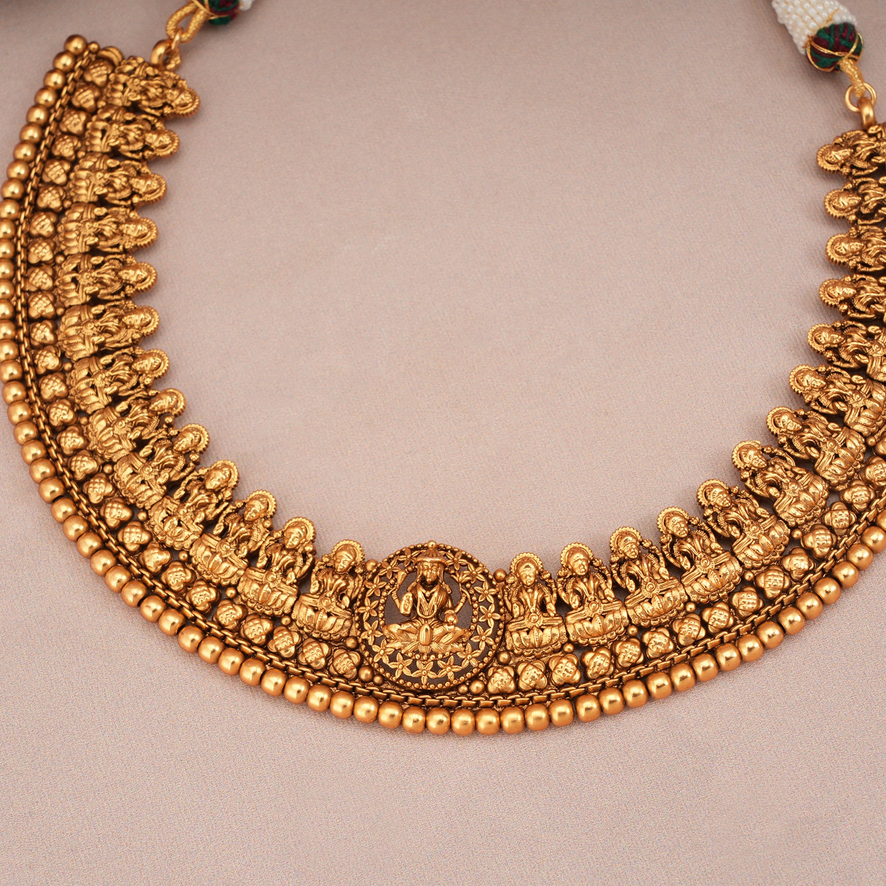 Auspicious antique gold maa lakshmi necklace set for women