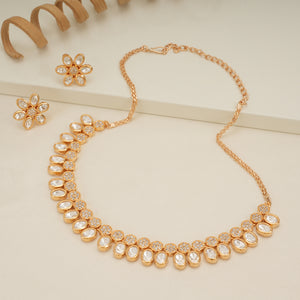 Stunning gold plated single line kundan necklace set