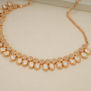 Stunning gold plated single line kundan necklace set