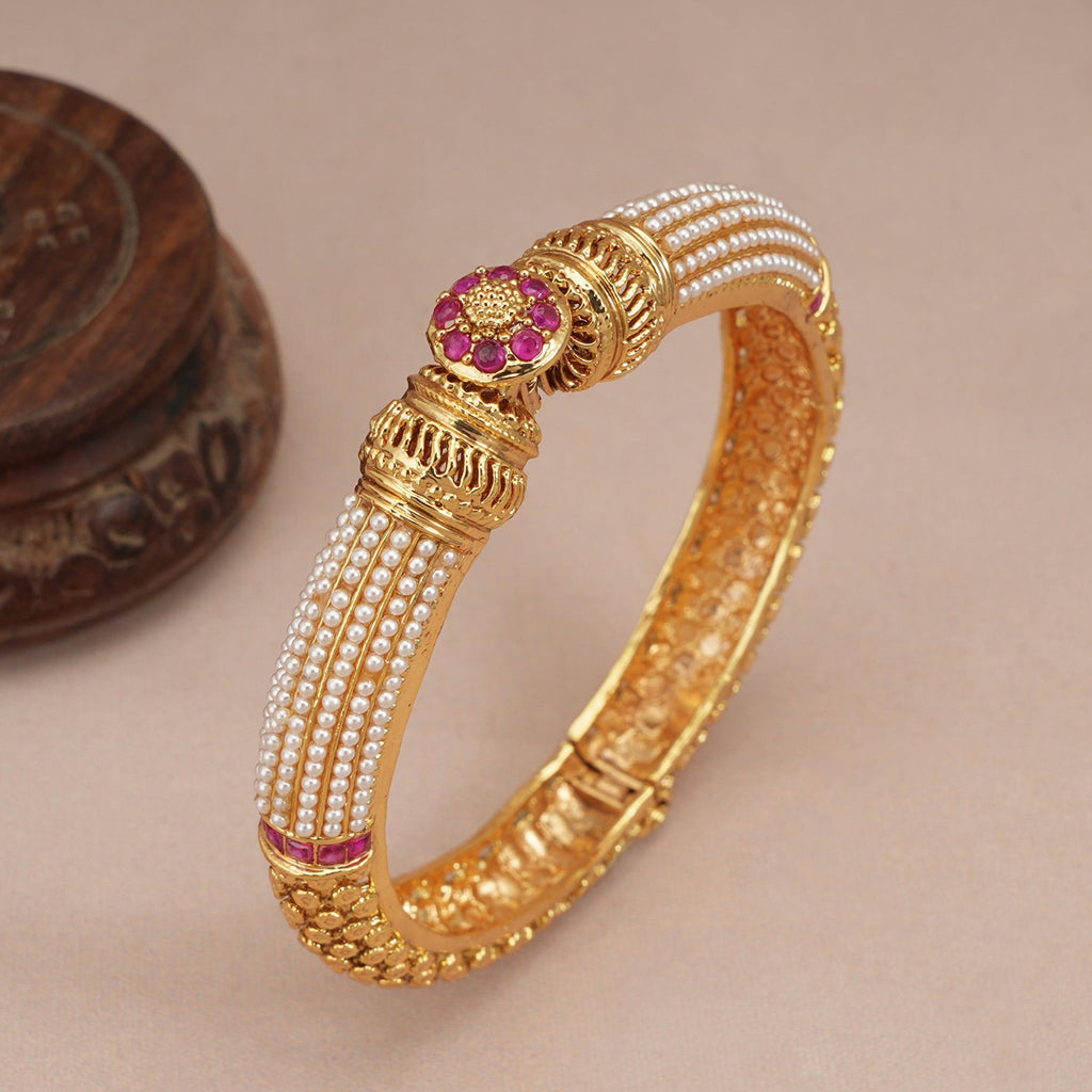 Gorgeous gold plated pearl openable kada
