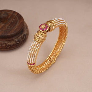 Gorgeous gold plated pearl openable kada