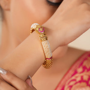 Gorgeous gold plated pearl openable kada