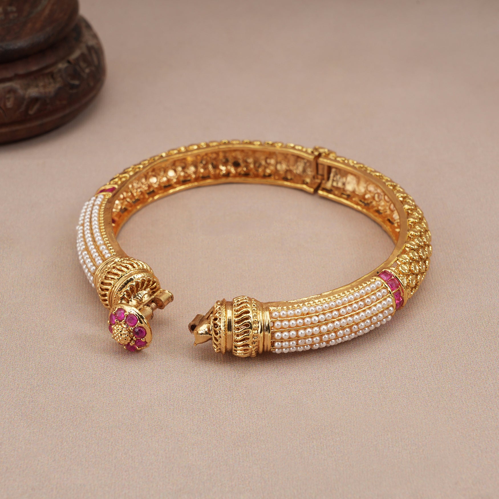 Gorgeous gold plated pearl openable kada