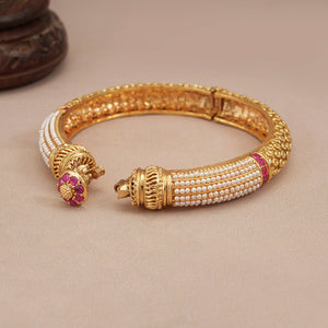 Gorgeous gold plated pearl openable kada