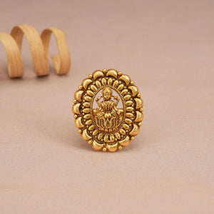 Cute plain antique gold maa lakshmi adjustable finger ring I Temple jewelry