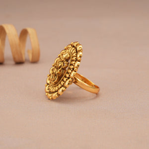 Cute plain antique gold maa lakshmi adjustable finger ring I Temple jewelry