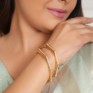 Sleek elegant gold plated diamond bangle set for women