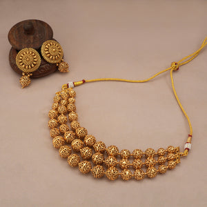 Stunning plain antique gold ball layer choker set