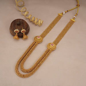 Beautiful antique gold long necklace set with jhumka earring