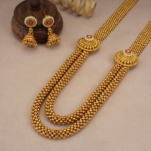 Beautiful antique gold long necklace set with jhumka earring