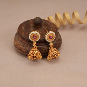 Beautiful antique gold long necklace set with jhumka earring