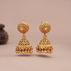 Cute plain antaique gold ball drop jhumka earring