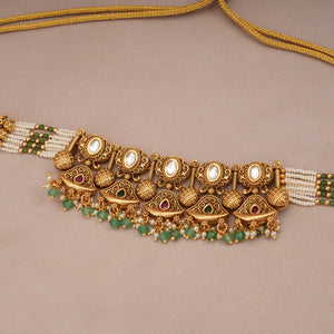 Stunning antique gold pearl choker set with earring