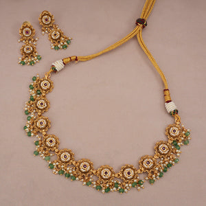 Cute antique gold pearl floral necklace set for women