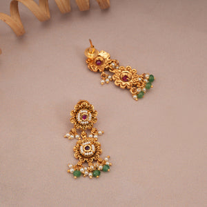 Cute antique gold pearl floral necklace set for women