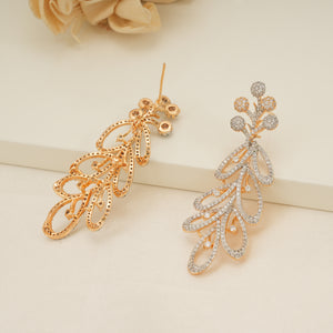 Long gold plated diamond studded dangler earring