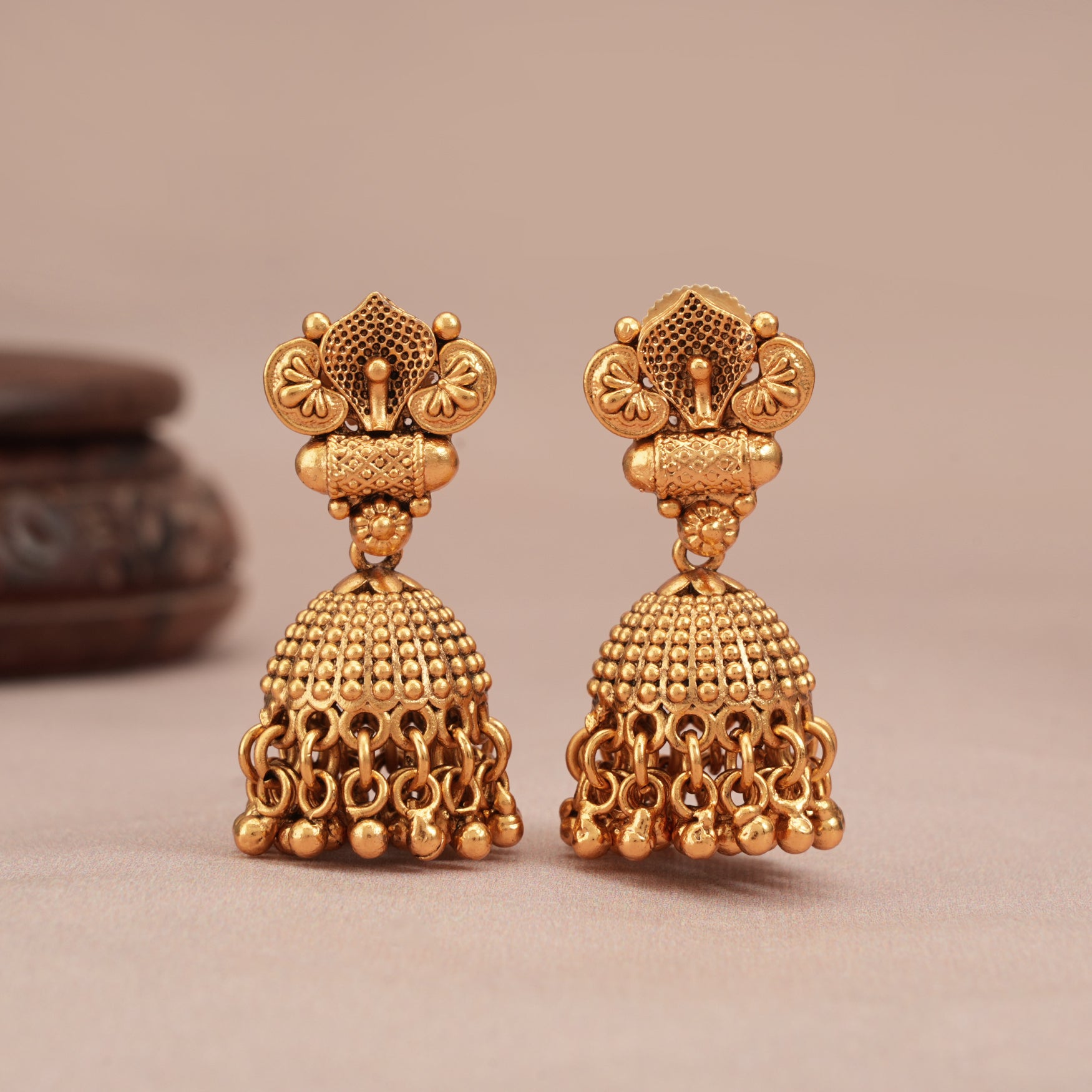 Cute long antique gold plain jhumka earring