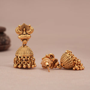 Cute long antique gold plain jhumka earring