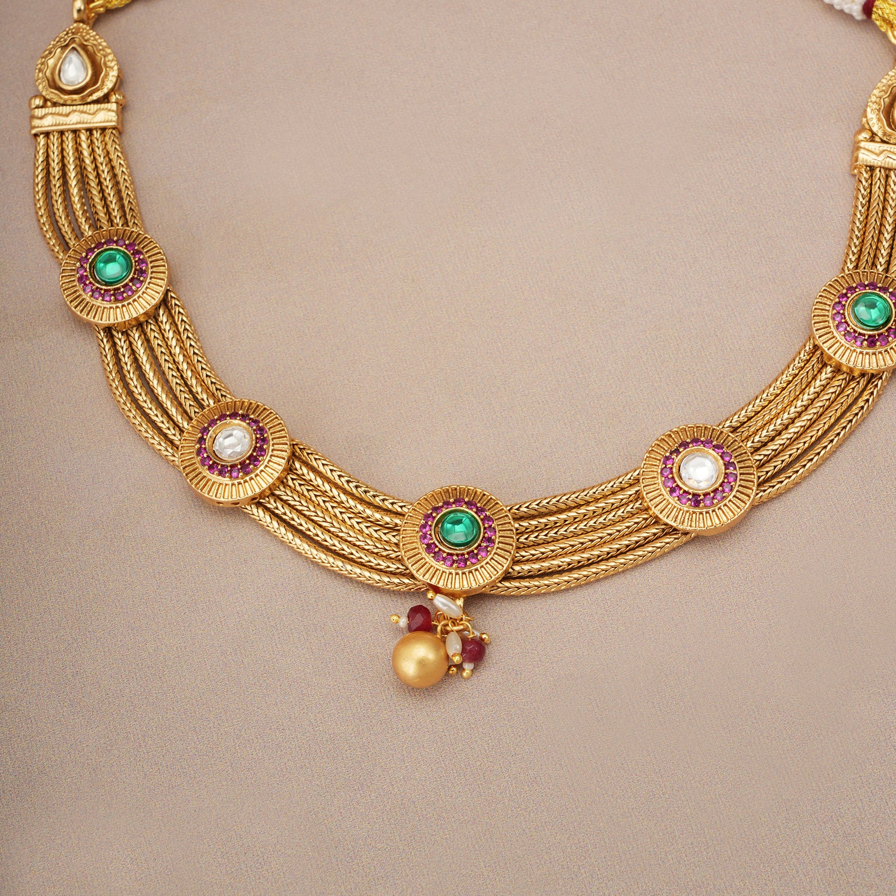 Stunning gold plated stone necklace set with pearl drop earring