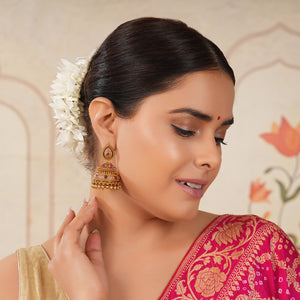 Stunning Ruby antique gold jhumka earring