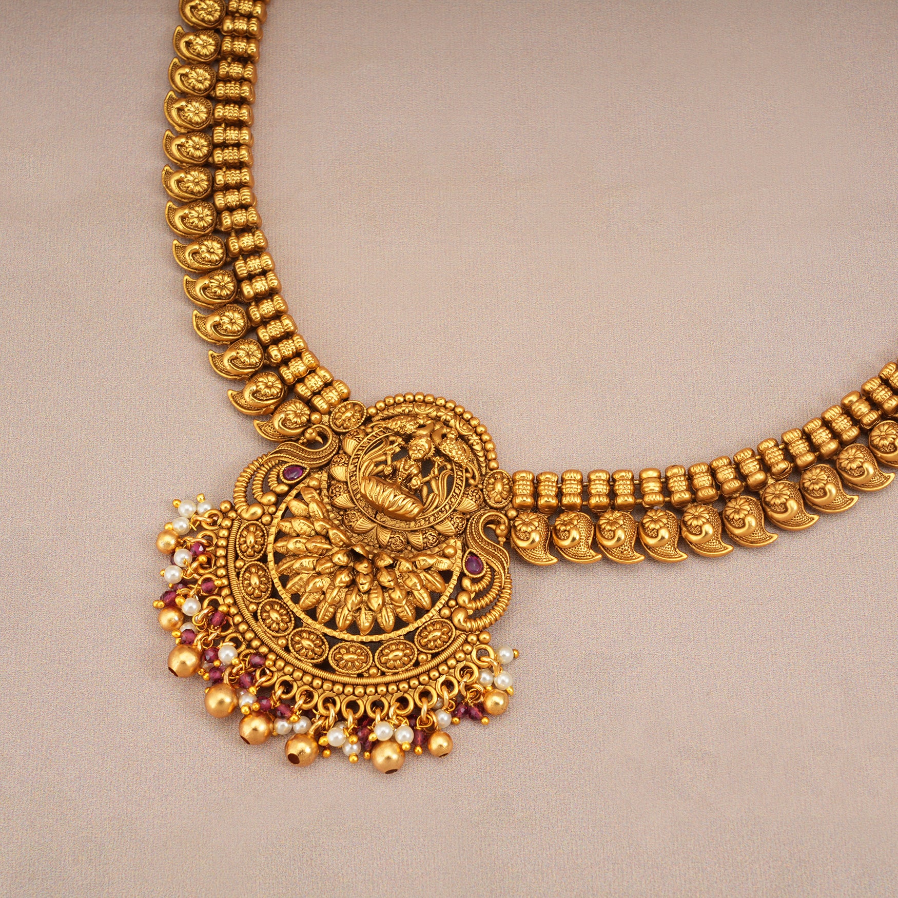 Gorgeous antique gold maa lakshmi necklace set with jhumka earring