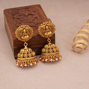 Gorgeous antique gold maa lakshmi necklace set with jhumka earring