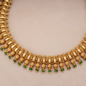 Antqiue gold plated green stone necklace set