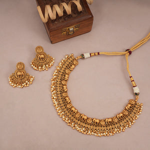 Stunning pearl drop antique gold elephant necklace set