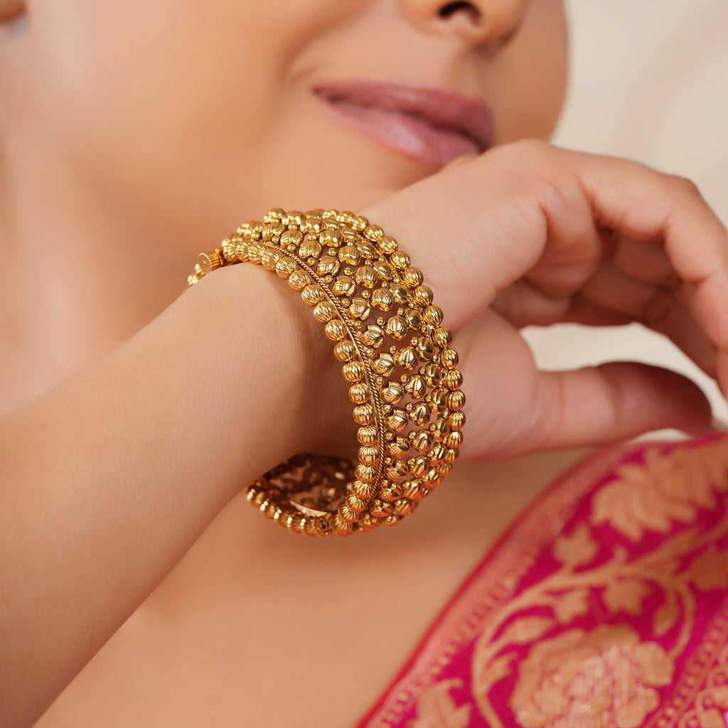 Gorgeous plain antique gold broad openable kada bangle