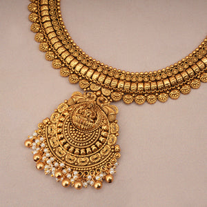 Amazing antique gold pearl drop maa Lakshmi necklace set with earring I New collection