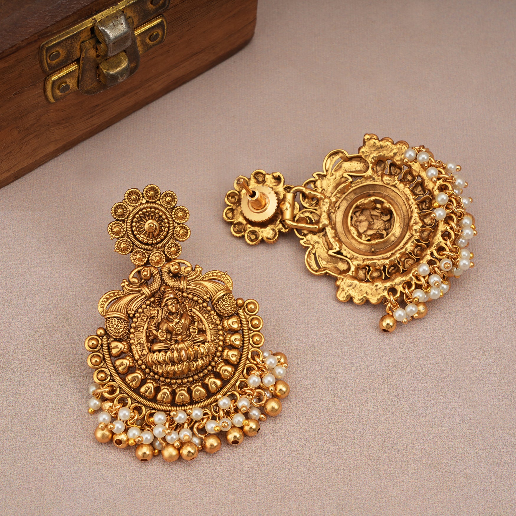 Amazing antique gold pearl drop maa Lakshmi necklace set with earring I New collection