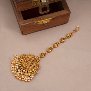 Amazing antique gold pearl drop maa Lakshmi necklace set with earring I New collection