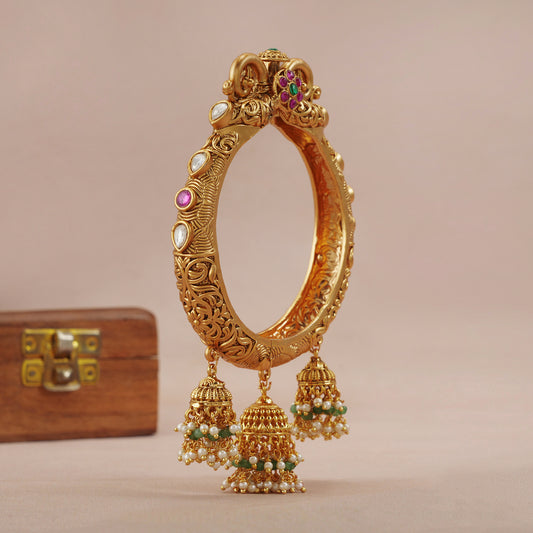 Stunning antique gold plated peacock kundan kada bangle