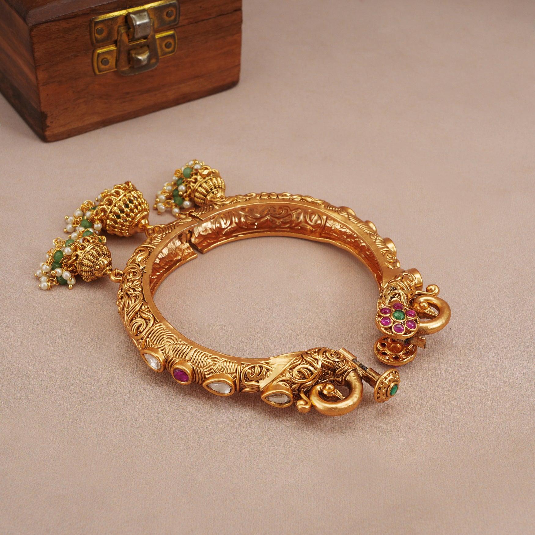 Stunning antique gold plated peacock kundan kada bangle