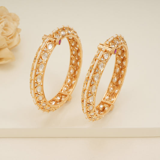 Royal gold plated kundan bangle set for women